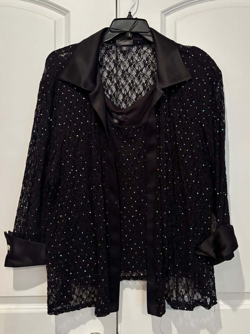 dressbarn Black Lace Rhinestone 2-Piece Jacket and Tank Top Set Size 24W
